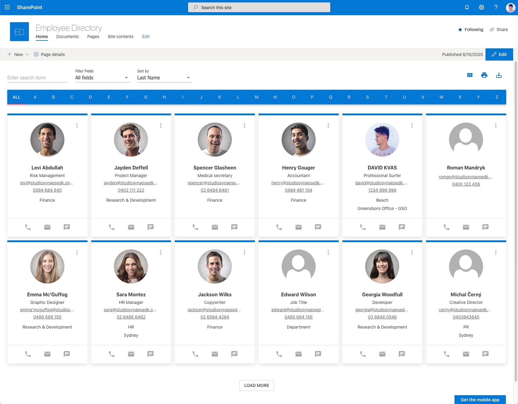 Employee Directory card view in SharePoint